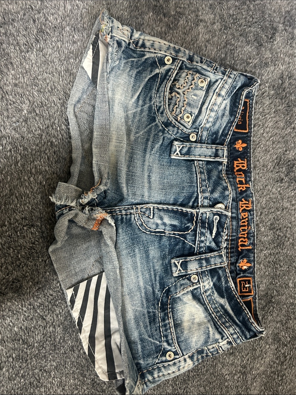 Rock Revival Faded Blue Embroidered Waistband Denim Cutoffs
